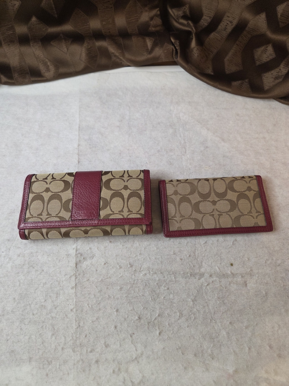 Coach Signature Canvas Wallet and Checkbook Case in Khaki/Rose